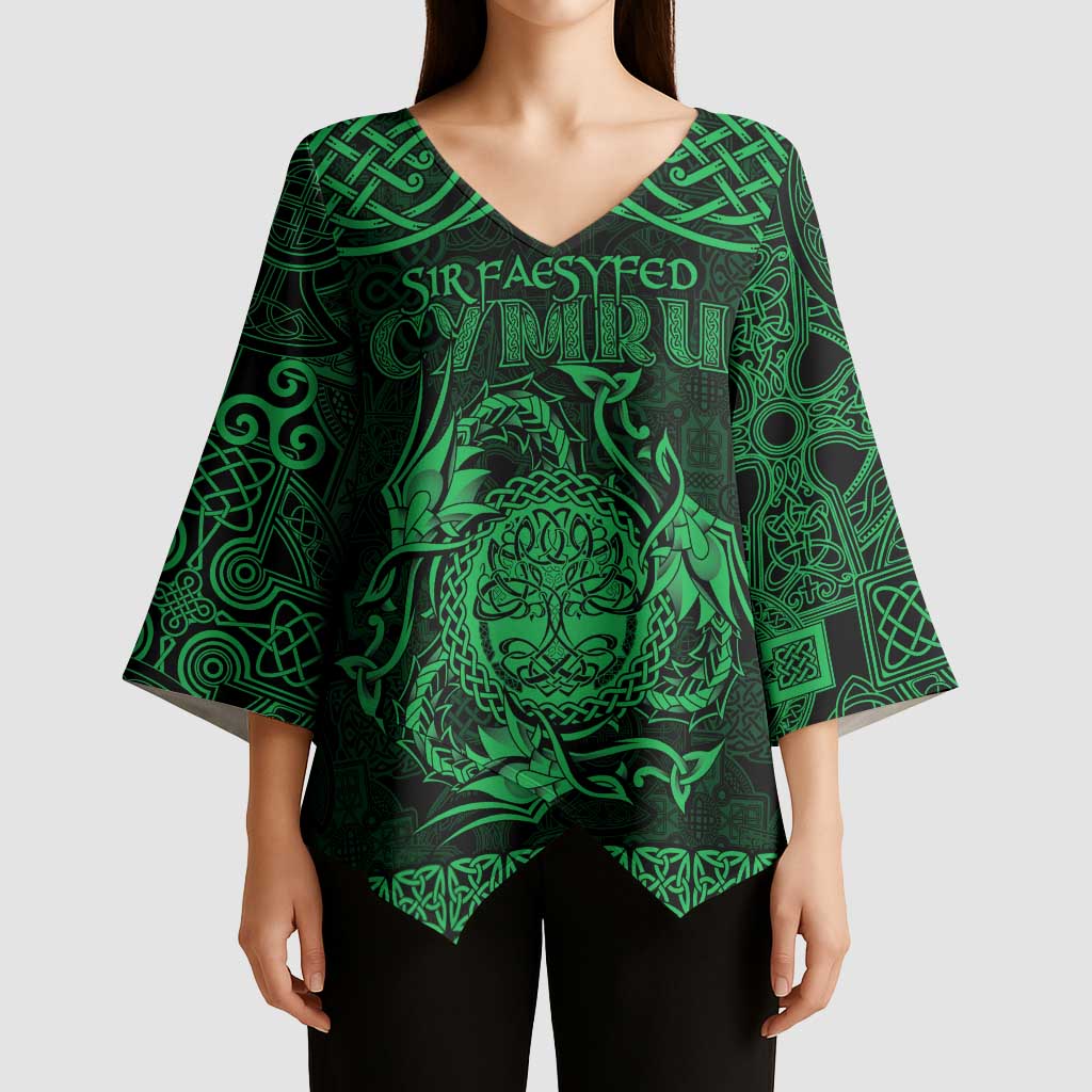 Personalized Radnorshire Sir Faesyfed Kimono Sleeve Blouse Green Oak Tree Of Life Celtic-inspired - Wonder Print Shop