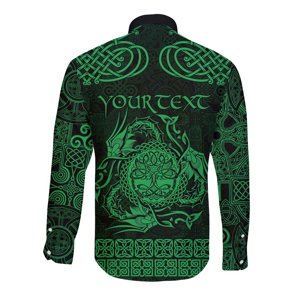 Personalized Radnorshire Sir Faesyfed Long Sleeve Button Shirt Green Oak Tree Of Life Celtic-inspired - Wonder Print Shop