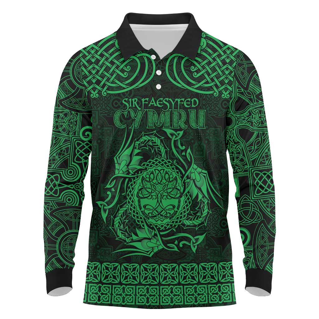 Personalized Radnorshire Sir Faesyfed Long Sleeve Polo Shirt Green Oak Tree Of Life Celtic-inspired - Wonder Print Shop