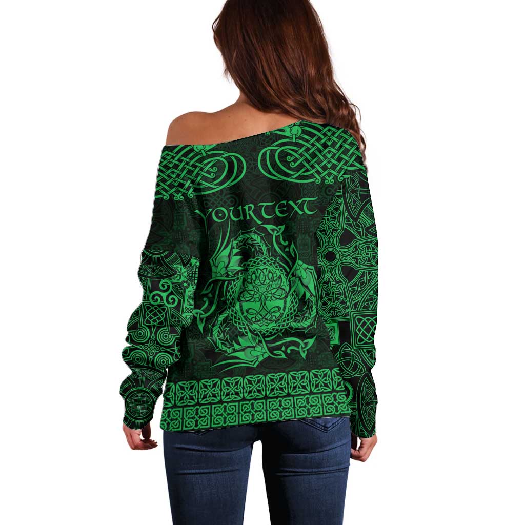 Personalized Radnorshire Sir Faesyfed Off Shoulder Sweater Green Oak Tree Of Life Celtic-inspired - Wonder Print Shop
