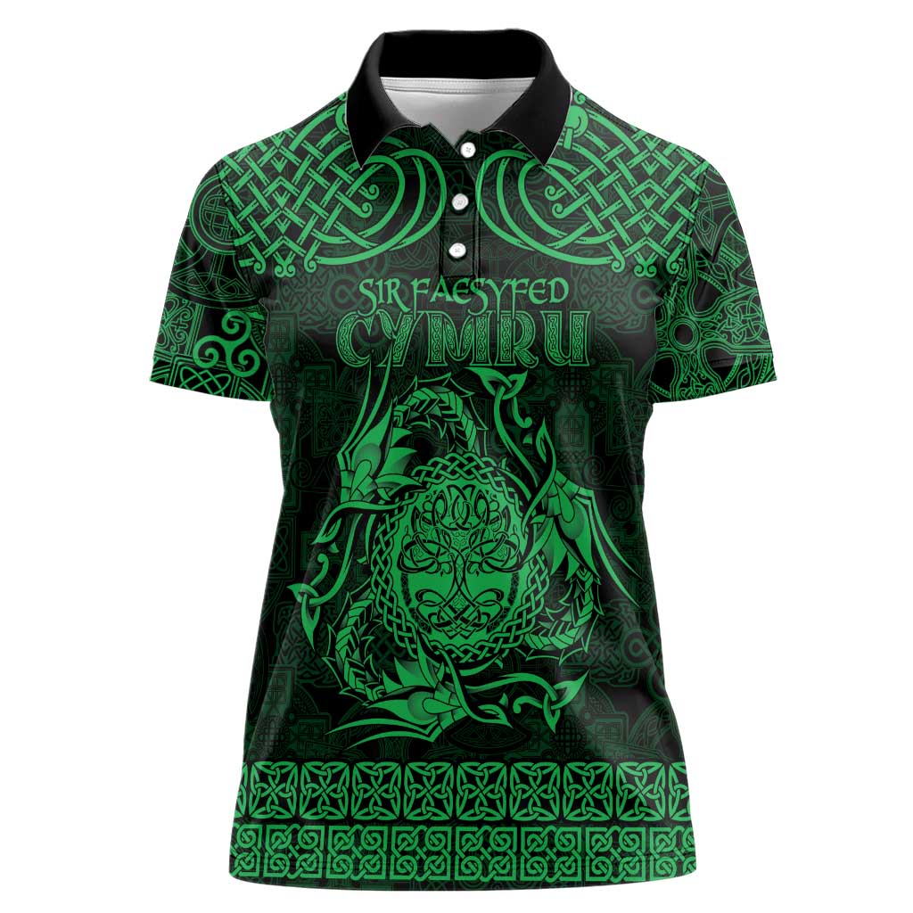 Personalized Radnorshire Sir Faesyfed Women Polo Shirt Green Oak Tree Of Life Celtic-inspired - Wonder Print Shop