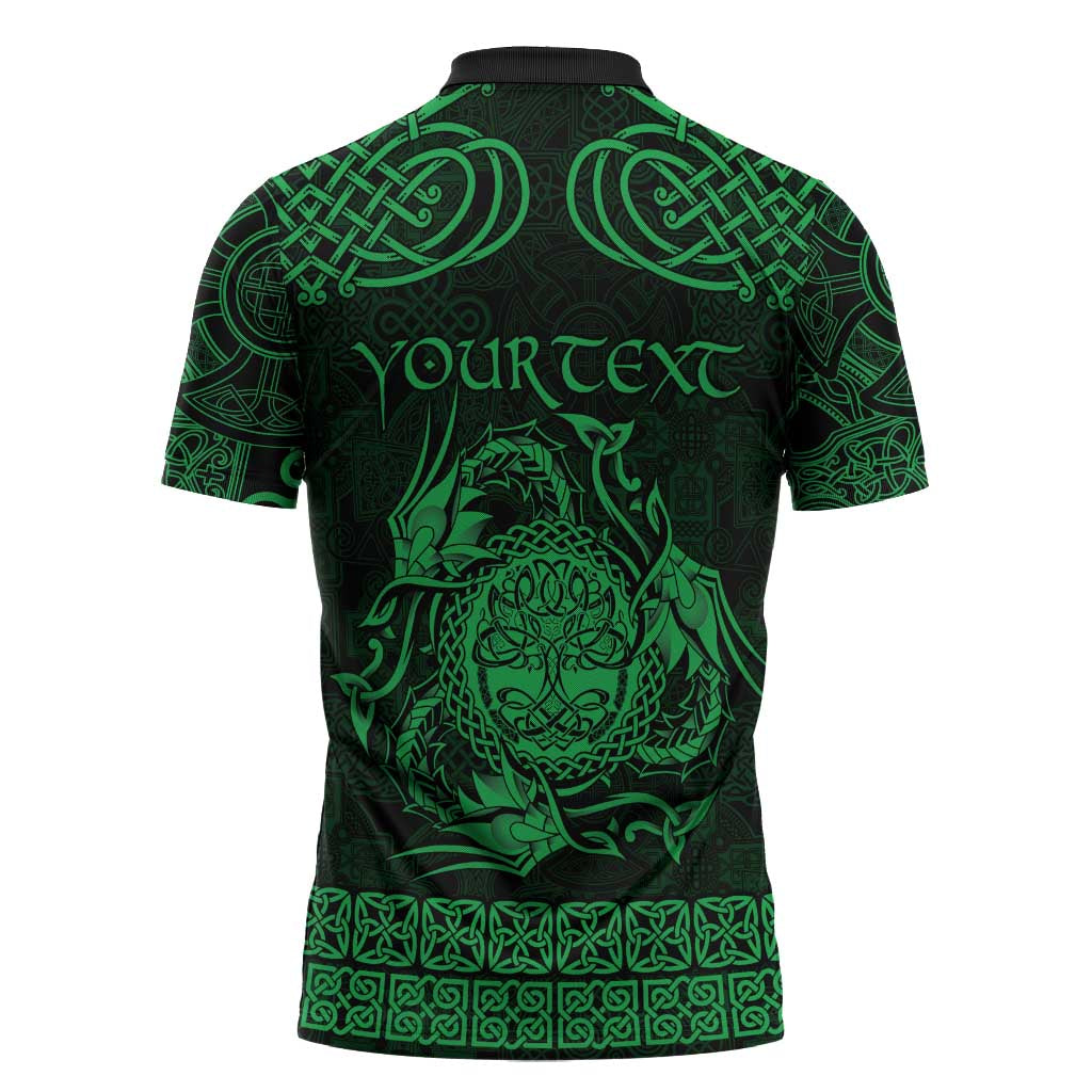 Personalized Radnorshire Sir Faesyfed Zipper Polo Shirt Green Oak Tree Of Life Celtic-inspired - Wonder Print Shop