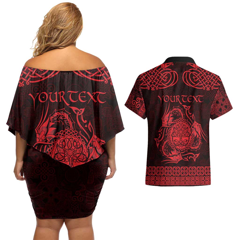 Personalized Radnorshire Sir Faesyfed Couples Matching Off Shoulder Short Dress and Hawaiian Shirt Red Oak Tree Of Life Celtic-inspired - Wonder Print Shop