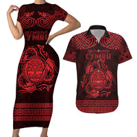 Personalized Radnorshire Sir Faesyfed Couples Matching Short Sleeve Bodycon Dress and Hawaiian Shirt Red Oak Tree Of Life Celtic-inspired - Wonder Print Shop