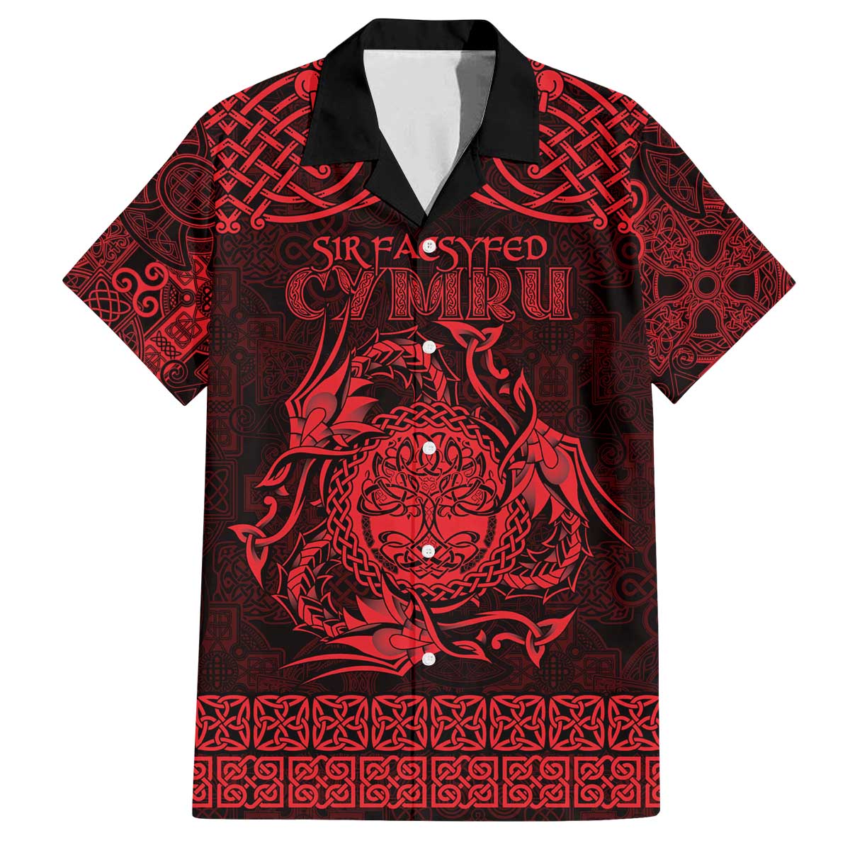 Personalized Radnorshire Sir Faesyfed Family Matching Off The Shoulder Long Sleeve Dress and Hawaiian Shirt Red Oak Tree Of Life Celtic-inspired - Wonder Print Shop