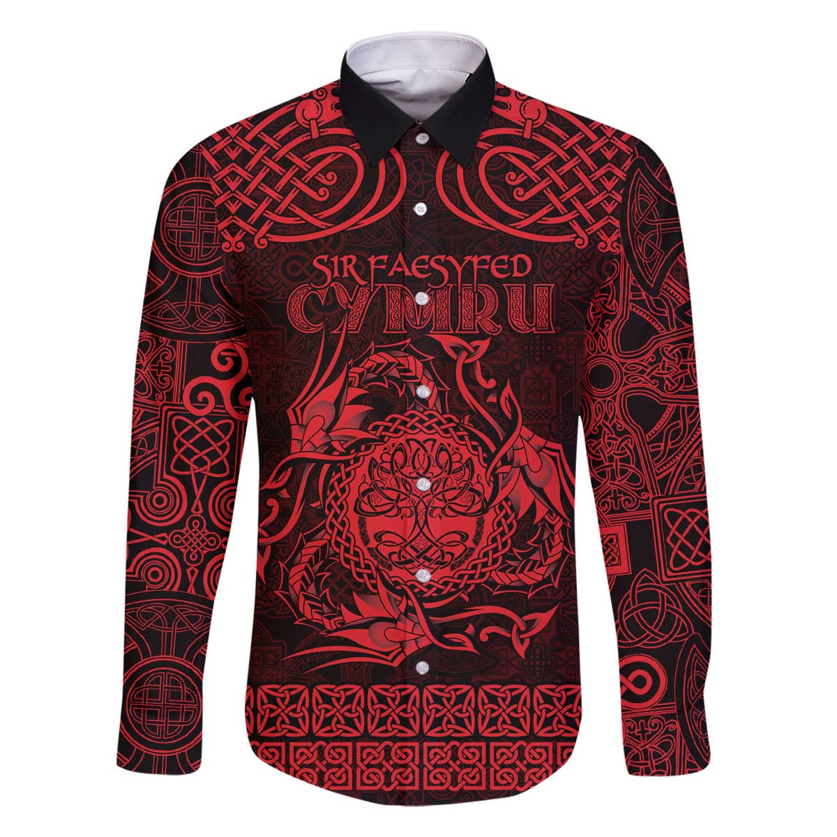 Personalized Radnorshire Sir Faesyfed Family Matching Off The Shoulder Long Sleeve Dress and Hawaiian Shirt Red Oak Tree Of Life Celtic-inspired - Wonder Print Shop