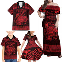 Personalized Radnorshire Sir Faesyfed Family Matching Off Shoulder Maxi Dress and Hawaiian Shirt Red Oak Tree Of Life Celtic-inspired - Wonder Print Shop