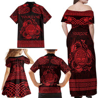 Personalized Radnorshire Sir Faesyfed Family Matching Off Shoulder Maxi Dress and Hawaiian Shirt Red Oak Tree Of Life Celtic-inspired - Wonder Print Shop