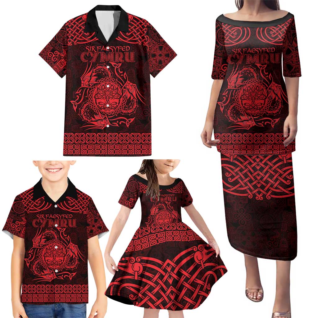 Personalized Radnorshire Sir Faesyfed Family Matching Puletasi and Hawaiian Shirt Red Oak Tree Of Life Celtic-inspired - Wonder Print Shop