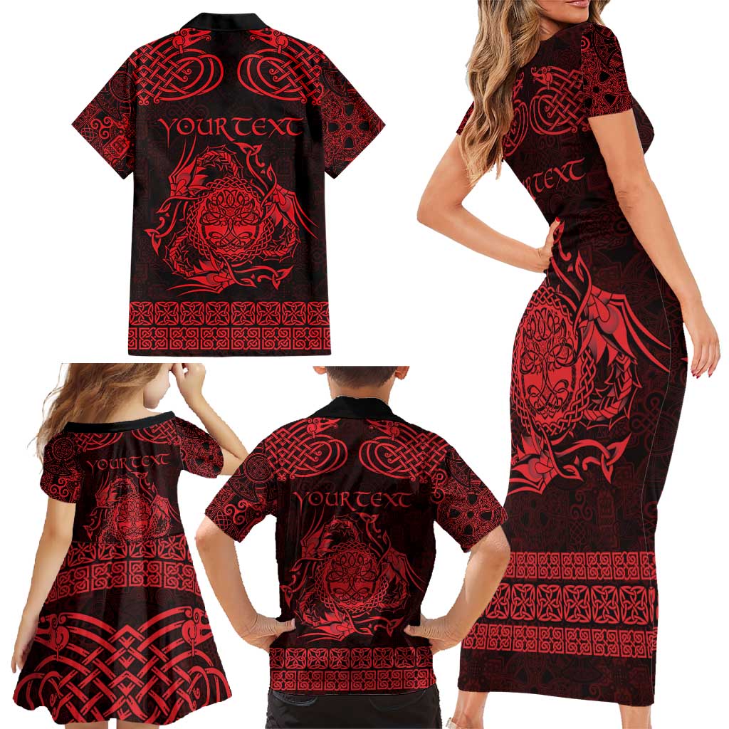 Personalized Radnorshire Sir Faesyfed Family Matching Short Sleeve Bodycon Dress and Hawaiian Shirt Red Oak Tree Of Life Celtic-inspired - Wonder Print Shop