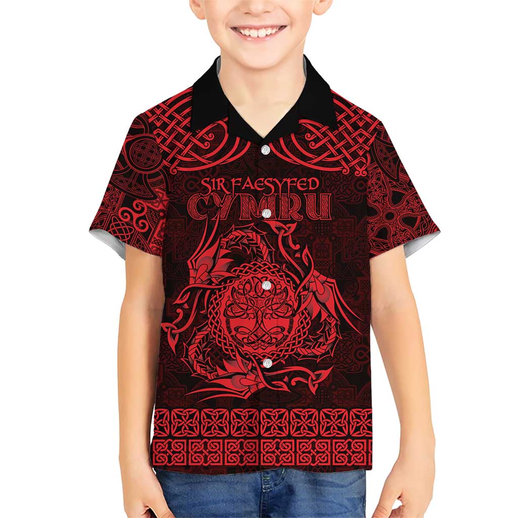 Personalized Radnorshire Sir Faesyfed Family Matching Short Sleeve Bodycon Dress and Hawaiian Shirt Red Oak Tree Of Life Celtic-inspired - Wonder Print Shop