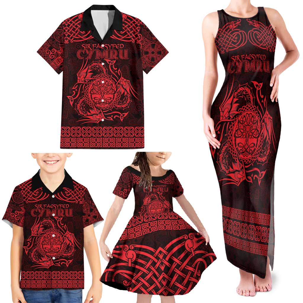 Personalized Radnorshire Sir Faesyfed Family Matching Tank Maxi Dress and Hawaiian Shirt Red Oak Tree Of Life Celtic-inspired - Wonder Print Shop