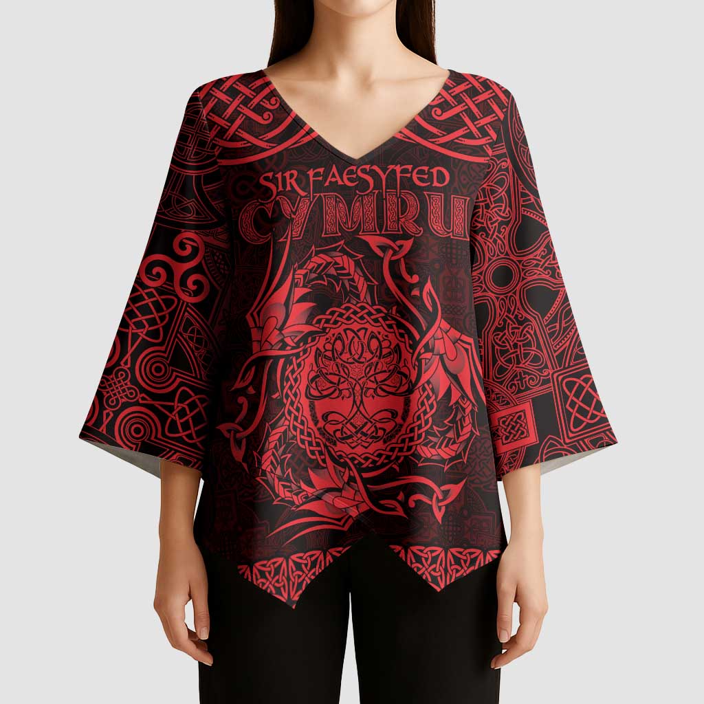 Personalized Radnorshire Sir Faesyfed Kimono Sleeve Blouse Red Oak Tree Of Life Celtic-inspired - Wonder Print Shop