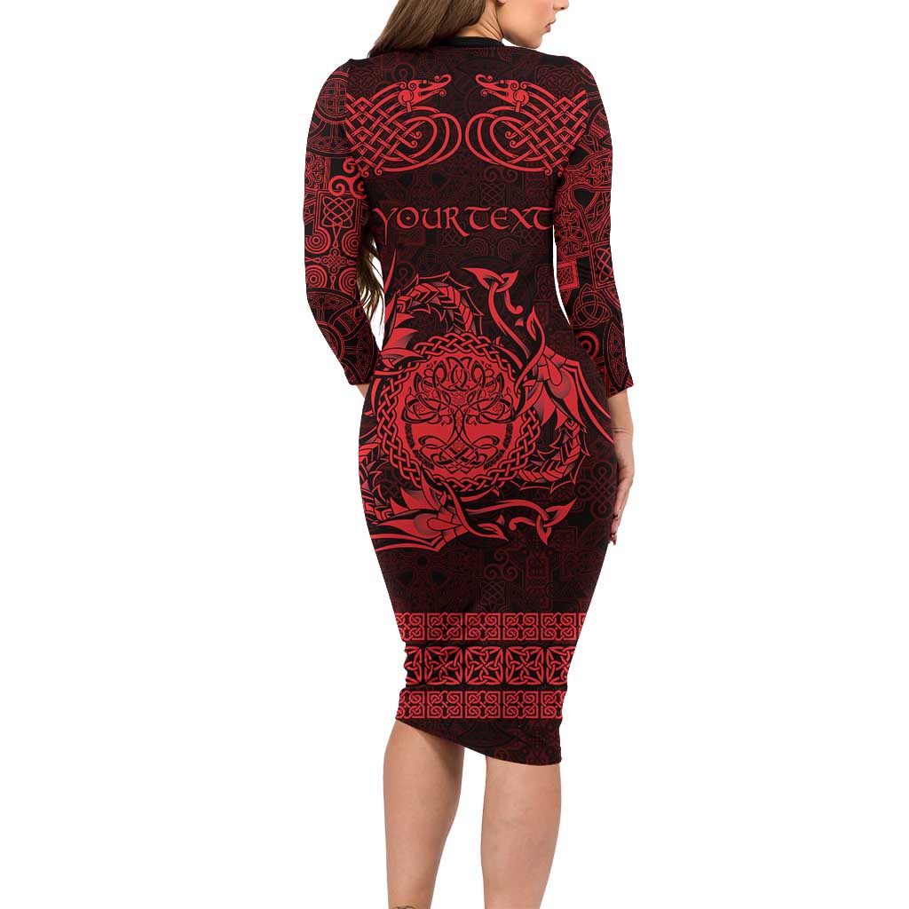 Personalized Radnorshire Sir Faesyfed Long Sleeve Bodycon Dress Red Oak Tree Of Life Celtic-inspired - Wonder Print Shop