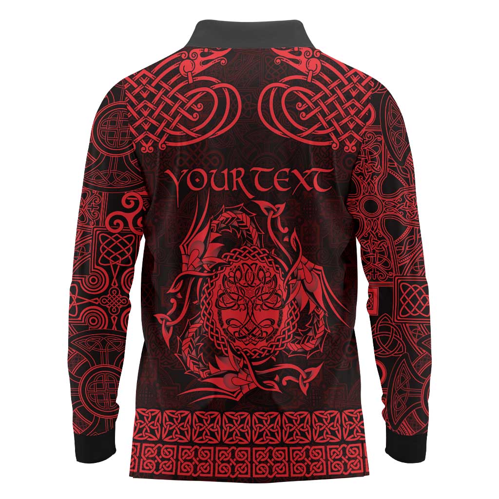 Personalized Radnorshire Sir Faesyfed Long Sleeve Polo Shirt Red Oak Tree Of Life Celtic-inspired - Wonder Print Shop