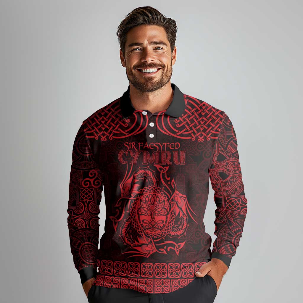 Personalized Radnorshire Sir Faesyfed Long Sleeve Polo Shirt Red Oak Tree Of Life Celtic-inspired - Wonder Print Shop