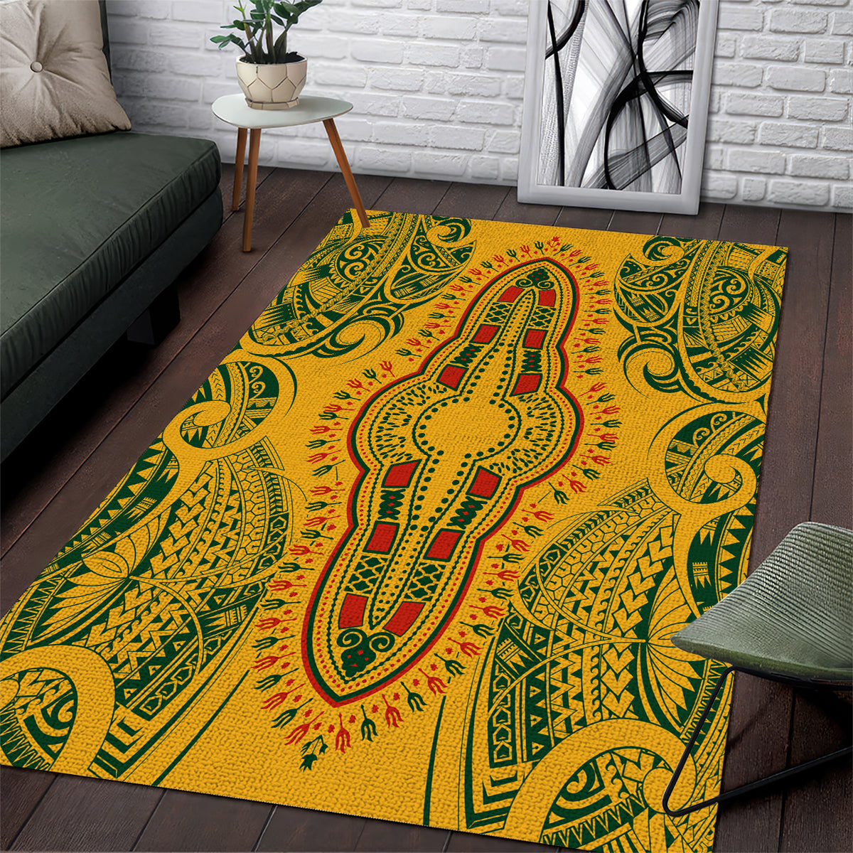 africa-dashiki-area-rug-african-tribal-art-mixed-polynesian-tattoo-gold-color-unique