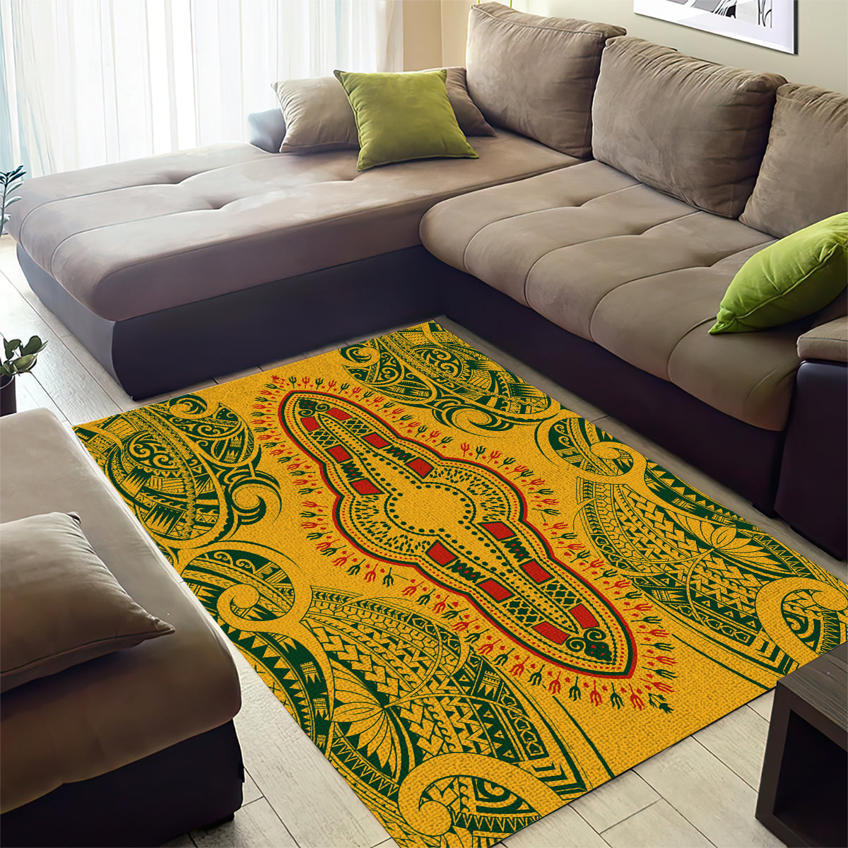 Africa Dashiki Area Rug African Tribal Art Mixed Polynesian Tattoo Gold Color Unique LT9 - Wonder Print Shop