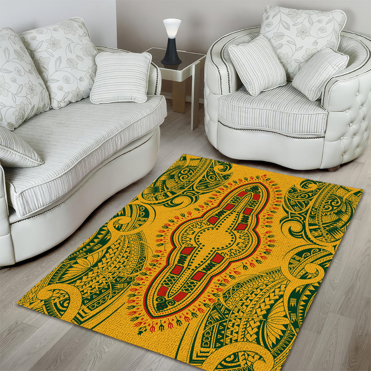Africa Dashiki Area Rug African Tribal Art Mixed Polynesian Tattoo Gold Color Unique LT9 - Wonder Print Shop