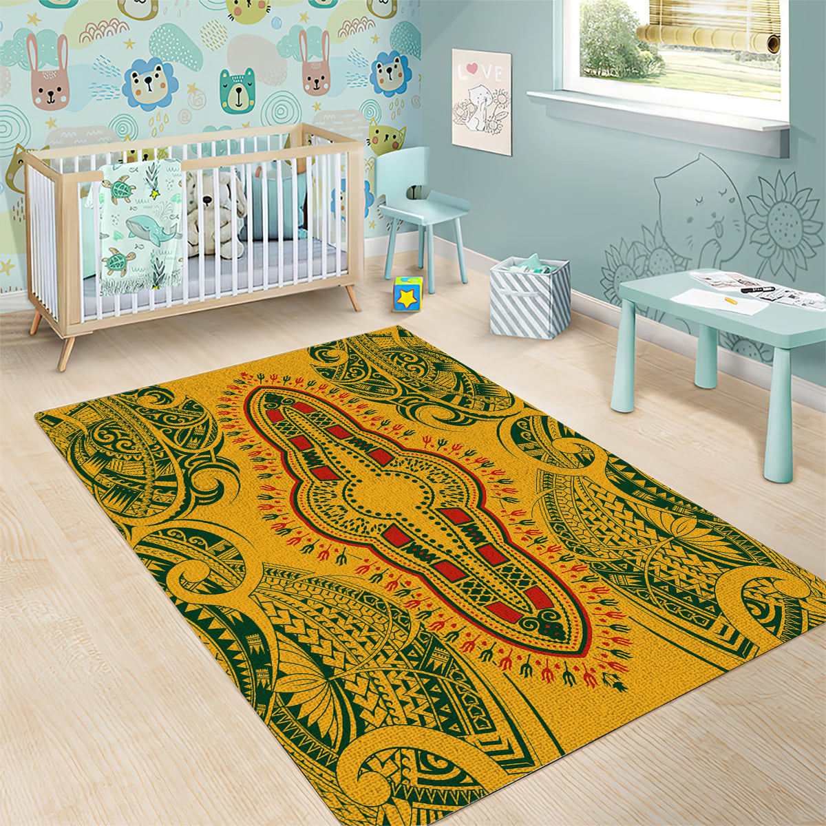 Africa Dashiki Area Rug African Tribal Art Mixed Polynesian Tattoo Gold Color Unique LT9 - Wonder Print Shop