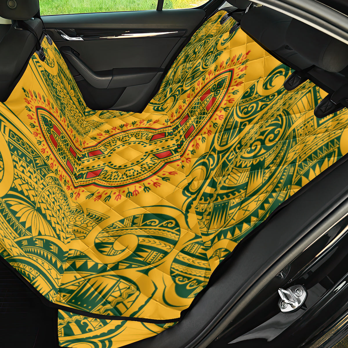 Africa Dashiki Back Car Seat Cover African Tribal Art Mixed Polynesian Tattoo Gold Color Unique LT9 - Wonder Print Shop