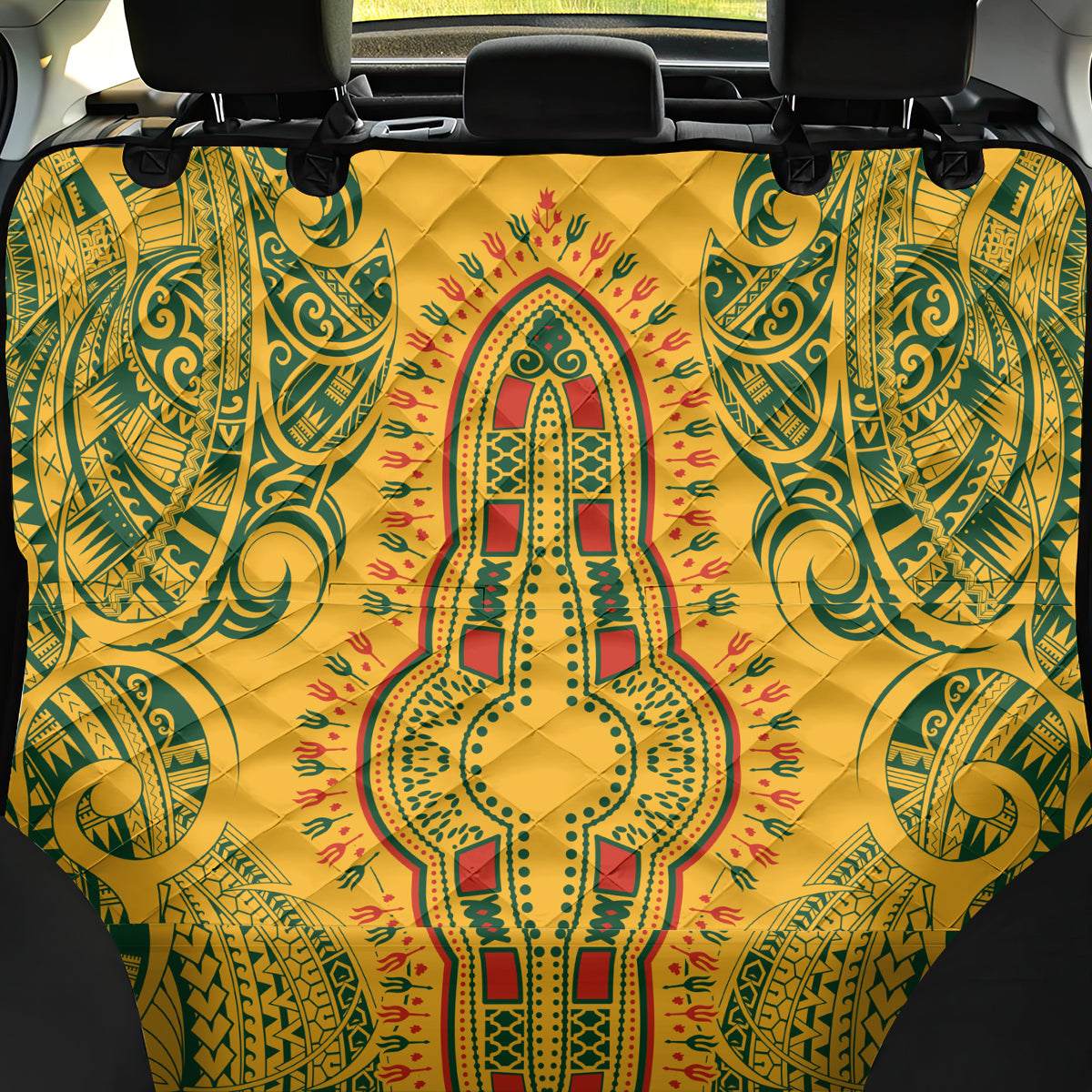 Africa Dashiki Back Car Seat Cover African Tribal Art Mixed Polynesian Tattoo Gold Color Unique LT9 - Wonder Print Shop