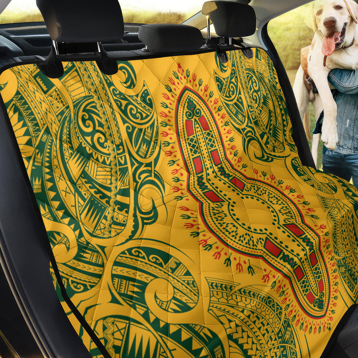 Africa Dashiki Back Car Seat Cover African Tribal Art Mixed Polynesian Tattoo Gold Color Unique LT9 - Wonder Print Shop