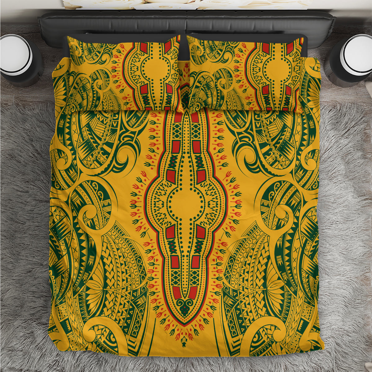 Africa Dashiki Bedding Set African Tribal Art Mixed Polynesian Tattoo Gold Color Unique LT9 - Wonder Print Shop