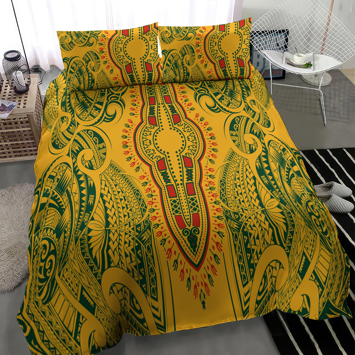 Africa Dashiki Bedding Set African Tribal Art Mixed Polynesian Tattoo Gold Color Unique LT9 - Wonder Print Shop
