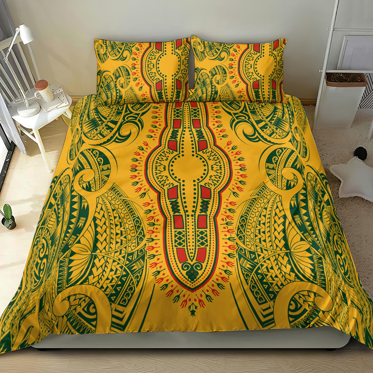 Africa Dashiki Bedding Set African Tribal Art Mixed Polynesian Tattoo Gold Color Unique LT9 - Wonder Print Shop