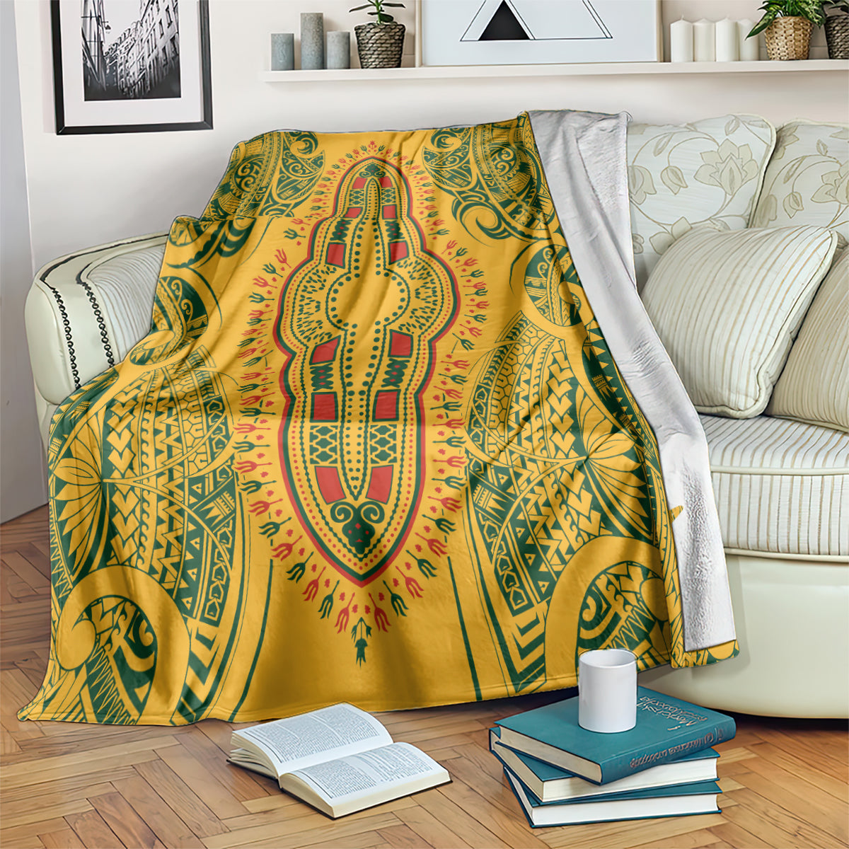 africa-dashiki-blanket-african-tribal-art-mixed-polynesian-tattoo-gold-color-unique
