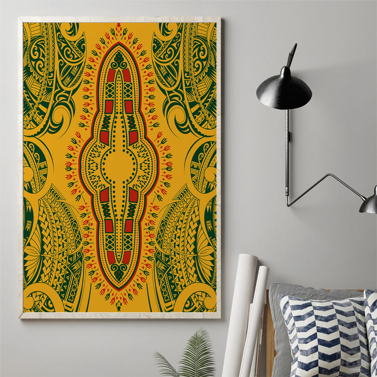 Africa Dashiki Canvas Wall Art African Tribal Art Mixed Polynesian Tattoo Gold Color Unique LT9 - Wonder Print Shop
