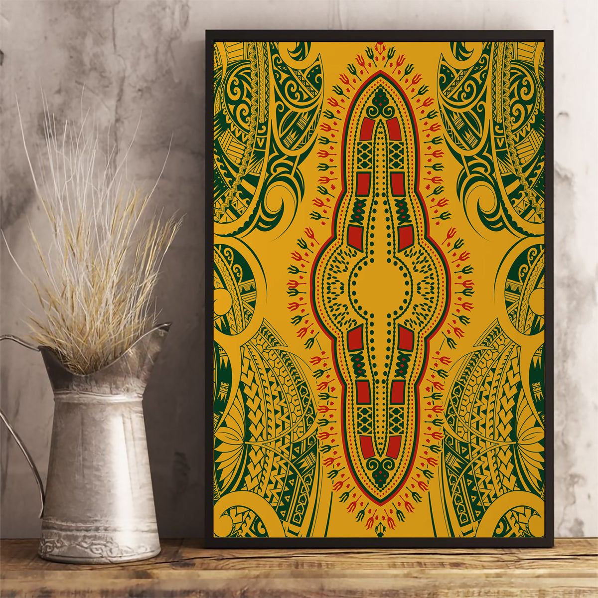 Africa Dashiki Canvas Wall Art African Tribal Art Mixed Polynesian Tattoo Gold Color Unique LT9 - Wonder Print Shop