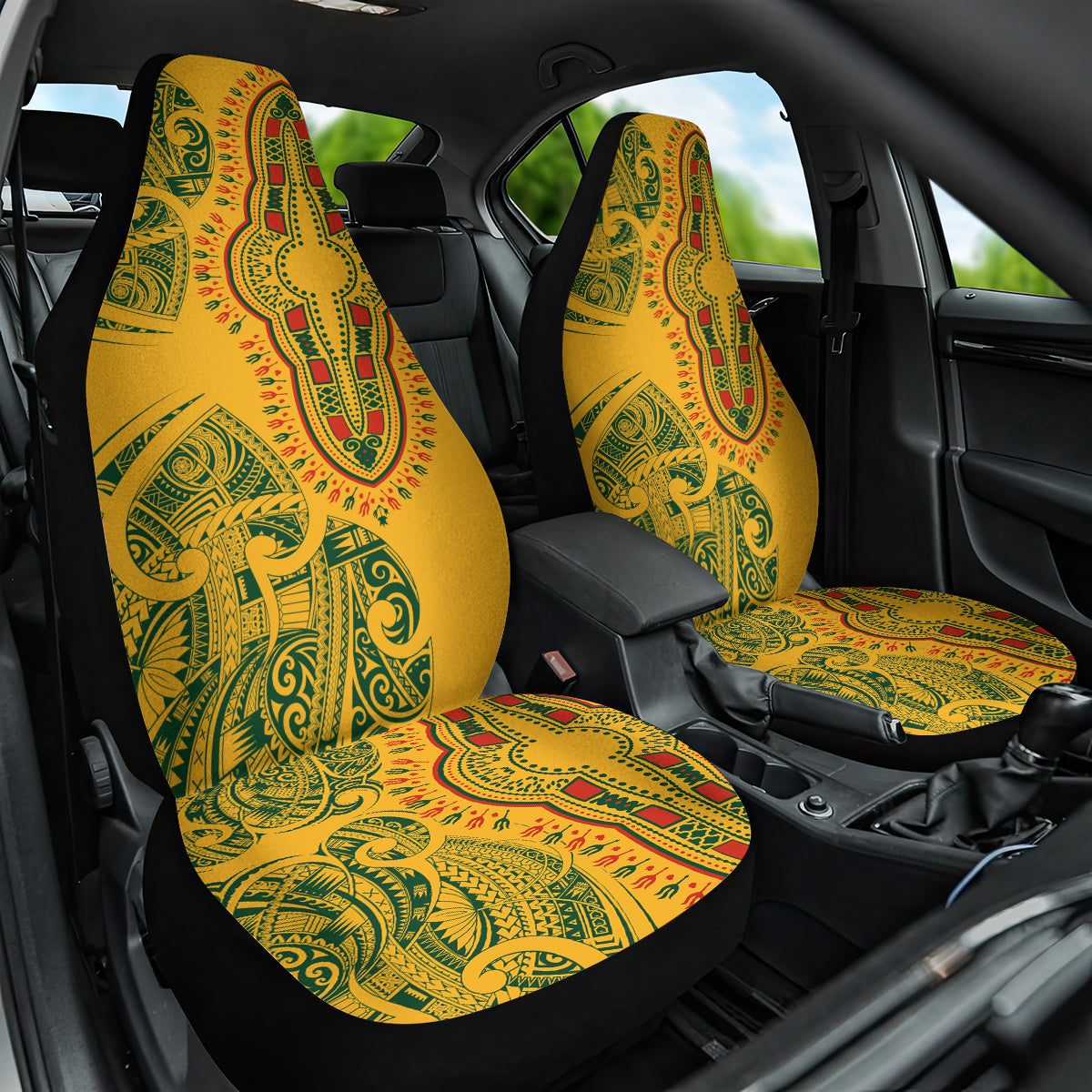 Africa Dashiki Car Seat Cover African Tribal Art Mixed Polynesian Tattoo Gold Color Unique LT9 - Wonder Print Shop