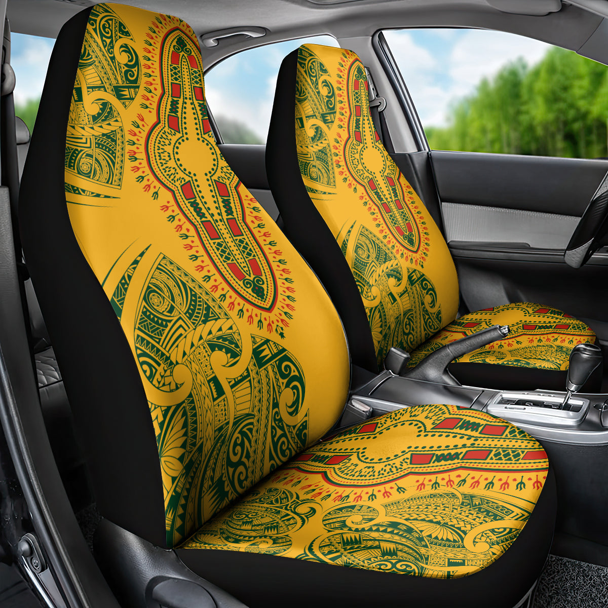 Africa Dashiki Car Seat Cover African Tribal Art Mixed Polynesian Tattoo Gold Color Unique LT9 - Wonder Print Shop