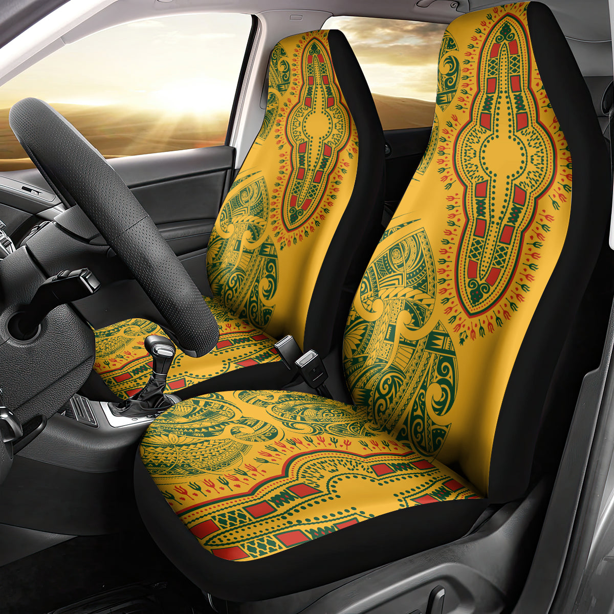 Africa Dashiki Car Seat Cover African Tribal Art Mixed Polynesian Tattoo Gold Color Unique LT9 - Wonder Print Shop