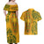Africa Dashiki Couples Matching Off Shoulder Maxi Dress and Hawaiian Shirt African Tribal Art Mixed Polynesian Tattoo Gold Color Unique LT9 - Wonder Print Shop