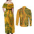 Africa Dashiki Couples Matching Off Shoulder Maxi Dress and Long Sleeve Button Shirts African Tribal Art Mixed Polynesian Tattoo Gold Color Unique LT9 - Wonder Print Shop