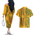Africa Dashiki Couples Matching Off The Shoulder Long Sleeve Dress and Hawaiian Shirt African Tribal Art Mixed Polynesian Tattoo Gold Color Unique LT9 - Wonder Print Shop