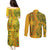 Africa Dashiki Couples Matching Puletasi Dress and Long Sleeve Button Shirts African Tribal Art Mixed Polynesian Tattoo Gold Color Unique LT9 - Wonder Print Shop