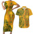 Africa Dashiki Couples Matching Short Sleeve Bodycon Dress and Hawaiian Shirt African Tribal Art Mixed Polynesian Tattoo Gold Color Unique LT9 - Wonder Print Shop