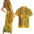 Africa Dashiki Couples Matching Short Sleeve Bodycon Dress and Hawaiian Shirt African Tribal Art Mixed Polynesian Tattoo Gold Color Unique LT9 - Wonder Print Shop
