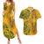 Africa Dashiki Couples Matching Summer Maxi Dress and Hawaiian Shirt African Tribal Art Mixed Polynesian Tattoo Gold Color Unique LT9 - Wonder Print Shop