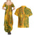 Africa Dashiki Couples Matching Summer Maxi Dress and Hawaiian Shirt African Tribal Art Mixed Polynesian Tattoo Gold Color Unique LT9 - Wonder Print Shop