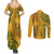 Africa Dashiki Couples Matching Summer Maxi Dress and Long Sleeve Button Shirts African Tribal Art Mixed Polynesian Tattoo Gold Color Unique LT9 - Wonder Print Shop