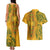 Africa Dashiki Couples Matching Tank Maxi Dress and Hawaiian Shirt African Tribal Art Mixed Polynesian Tattoo Gold Color Unique LT9 - Wonder Print Shop