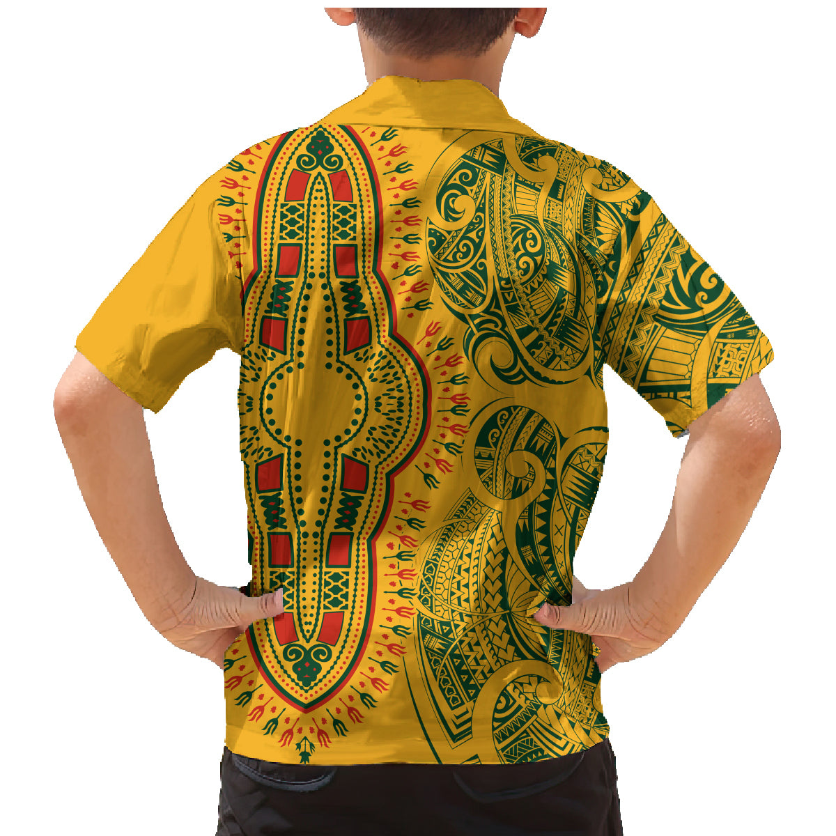 Africa Dashiki Family Matching Mermaid Dress and Hawaiian Shirt African Tribal Art Mixed Polynesian Tattoo Gold Color Unique LT9 - Wonder Print Shop