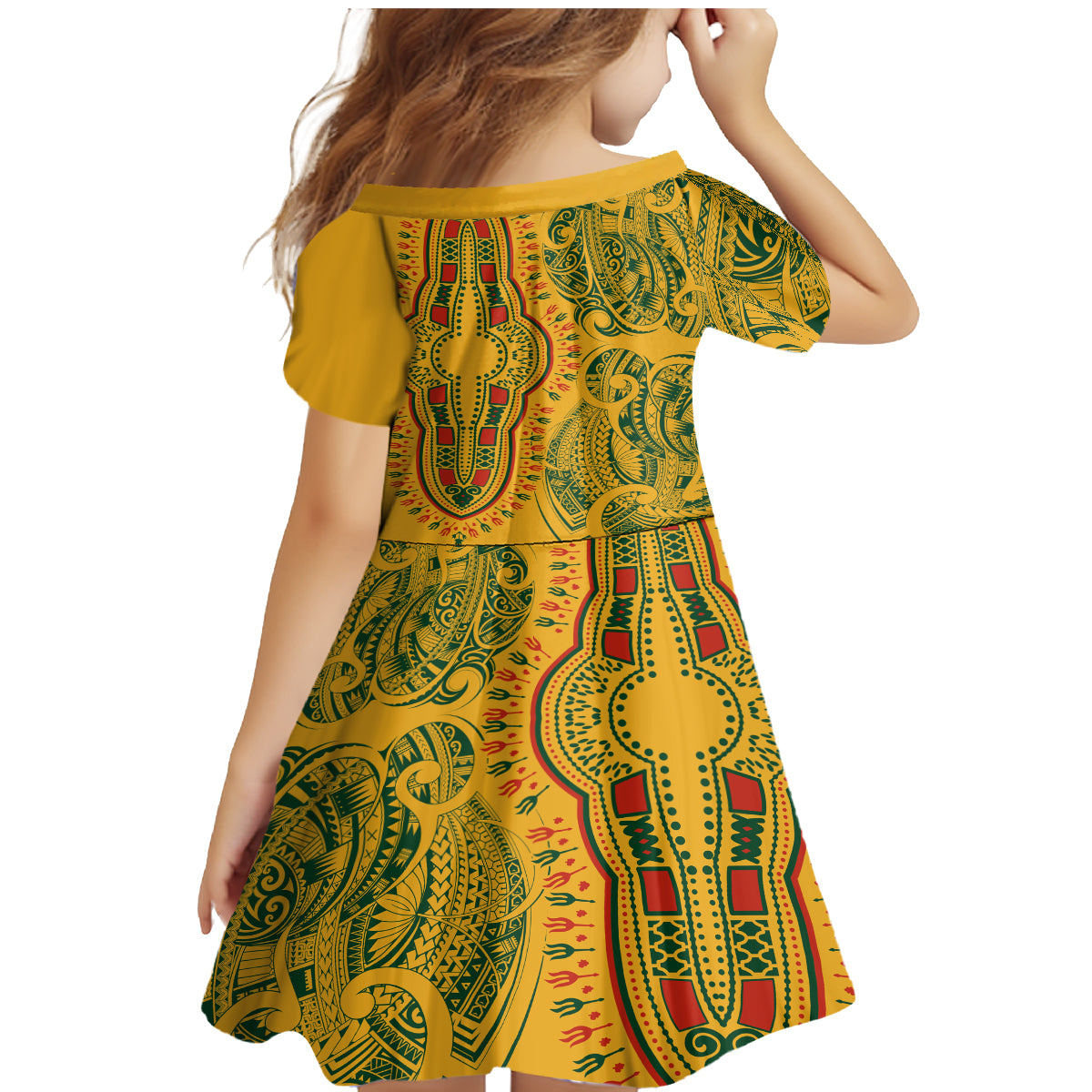 Africa Dashiki Family Matching Mermaid Dress and Hawaiian Shirt African Tribal Art Mixed Polynesian Tattoo Gold Color Unique LT9 - Wonder Print Shop