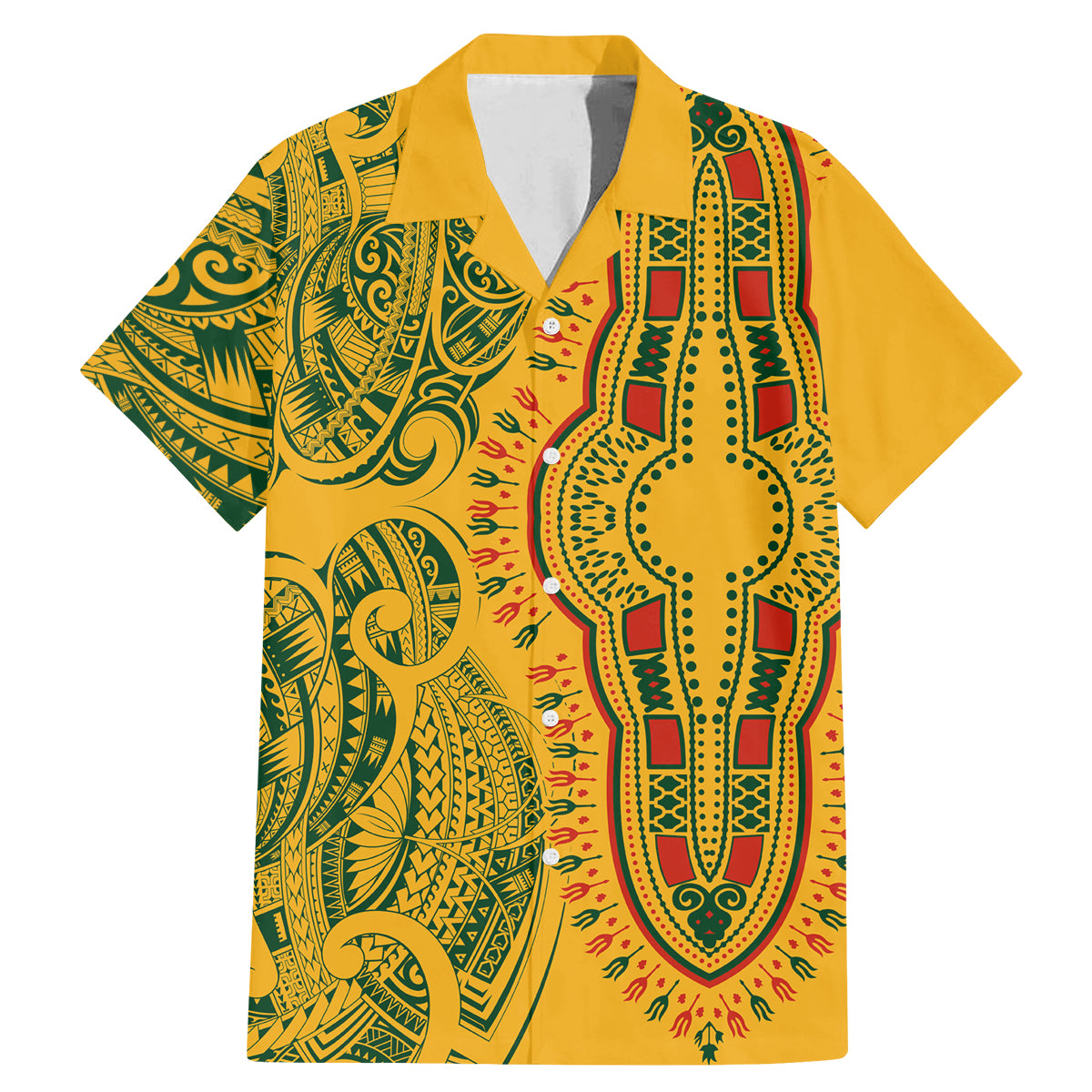 Africa Dashiki Family Matching Mermaid Dress and Hawaiian Shirt African Tribal Art Mixed Polynesian Tattoo Gold Color Unique LT9 - Wonder Print Shop