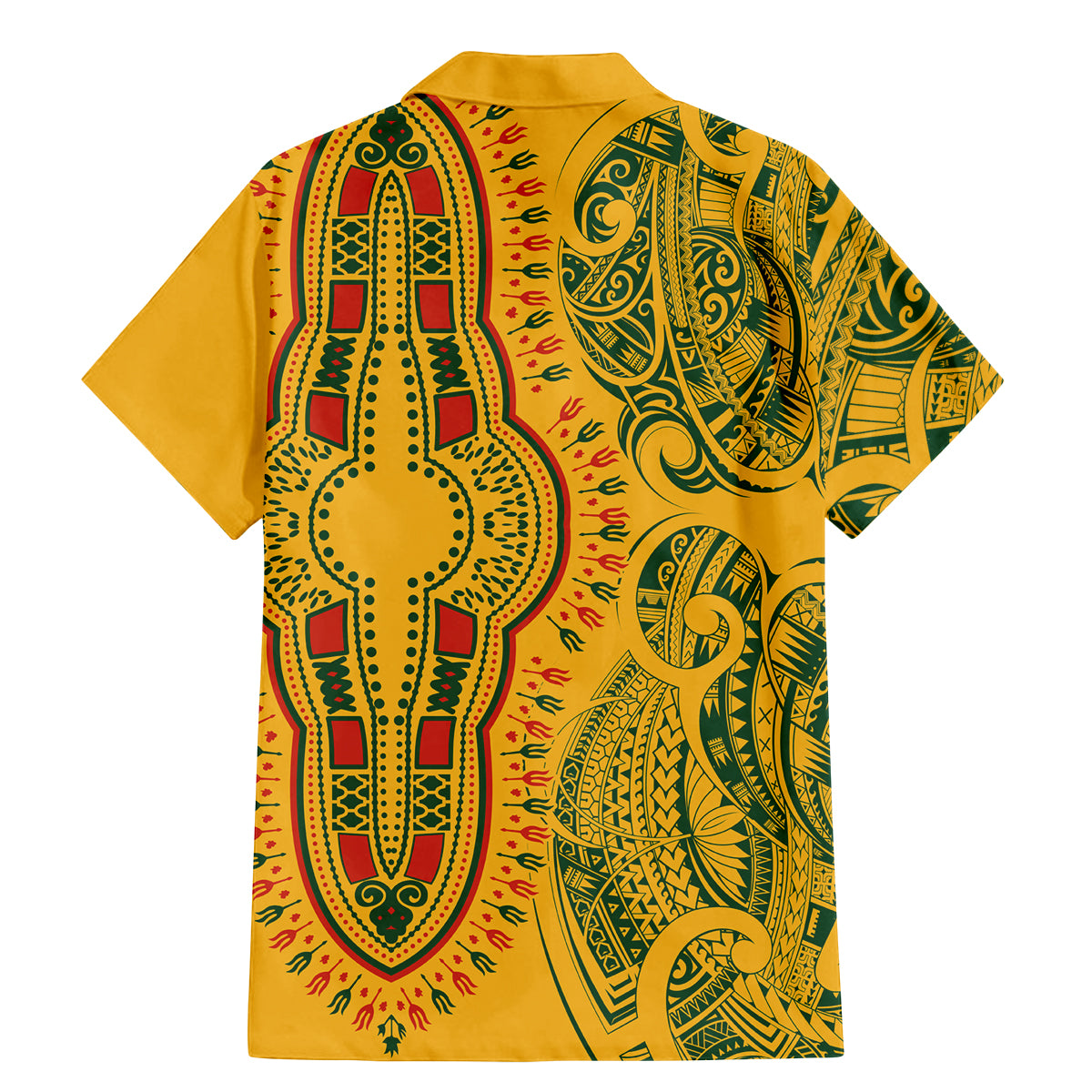 Africa Dashiki Family Matching Mermaid Dress and Hawaiian Shirt African Tribal Art Mixed Polynesian Tattoo Gold Color Unique LT9 - Wonder Print Shop